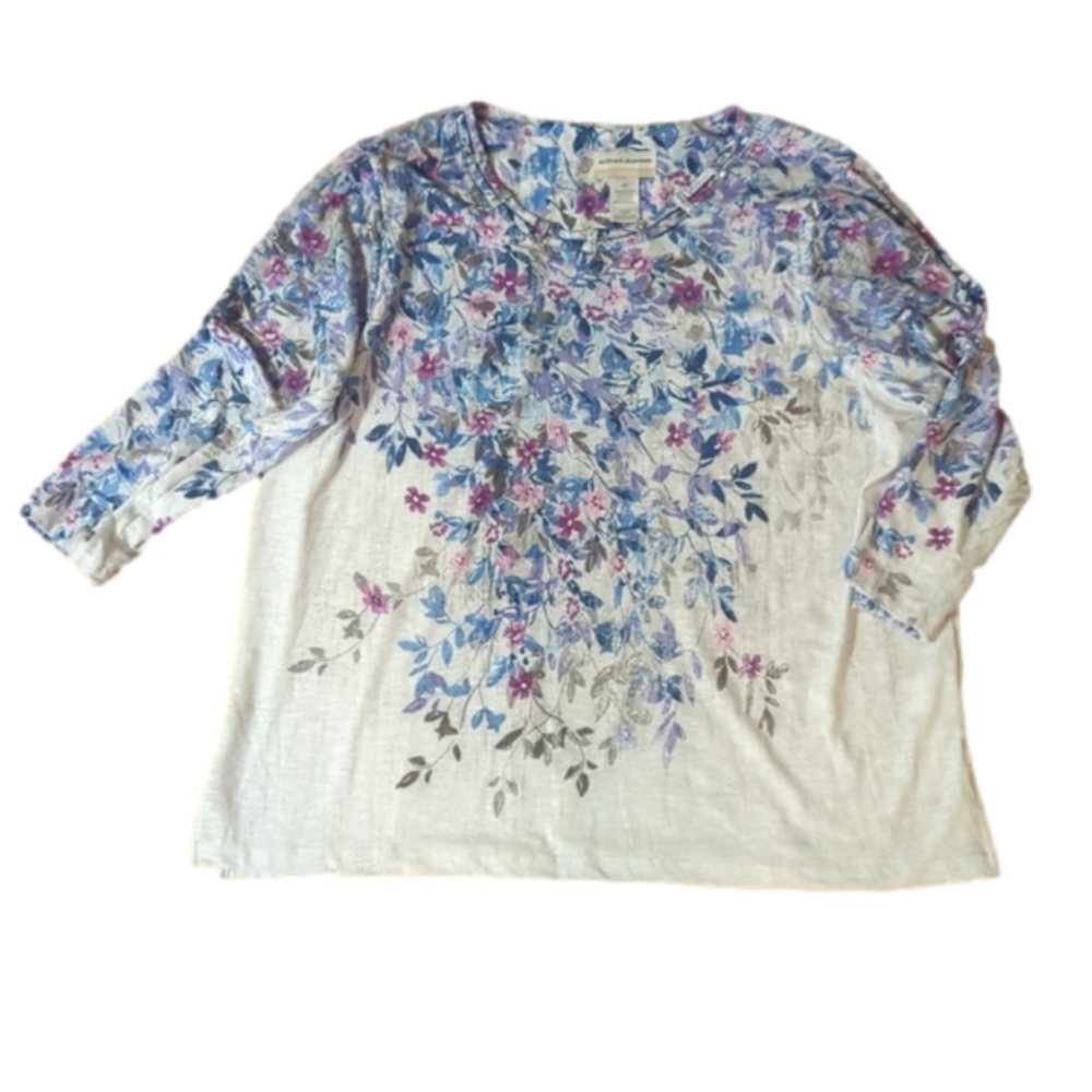 NOT AVAILABLE - Alfred Dunner 3/4 Sleeve Blouse White/Blue/Purple Floral Sz 1X